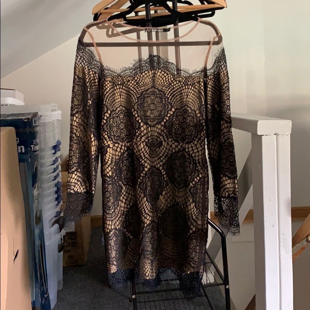 For love and lemons black nude lace dress